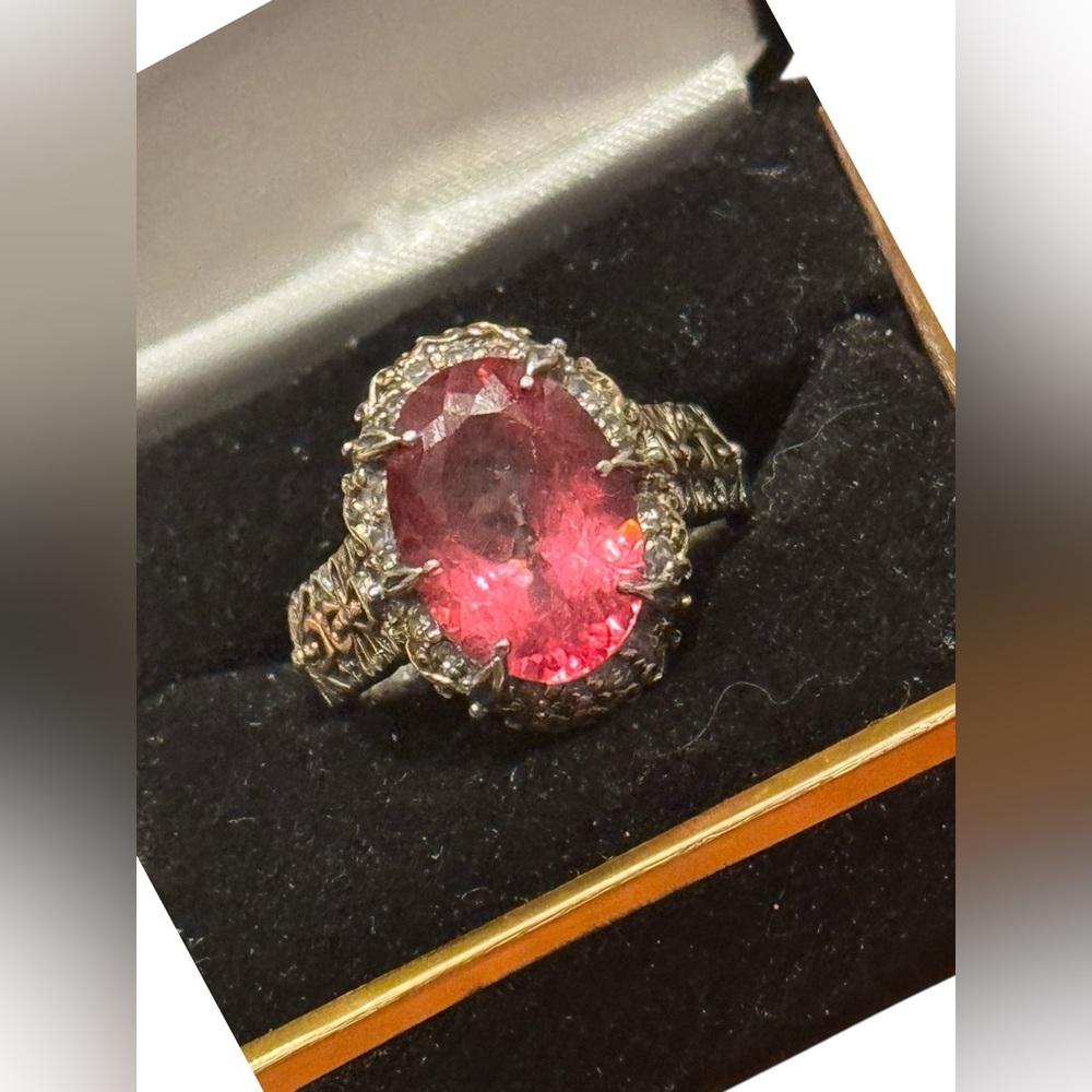 Gems en Vogue Palladium Silver Pink Topaz & White Zircon Ring